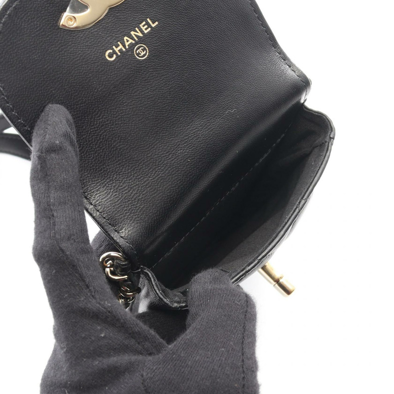 香奈兒 (CHANEL) 絎縫手機包肩斜背包 AP2164 羊皮黑色金色五金-2