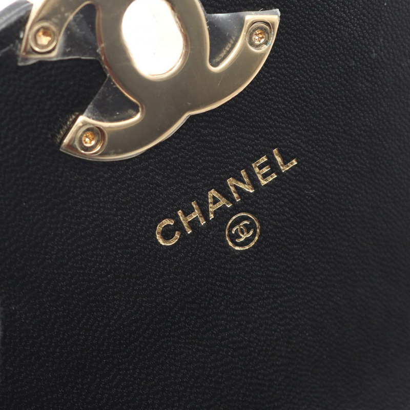 香奈兒 (CHANEL) 絎縫手機包肩斜背包 AP2164 羊皮黑色金色五金-3