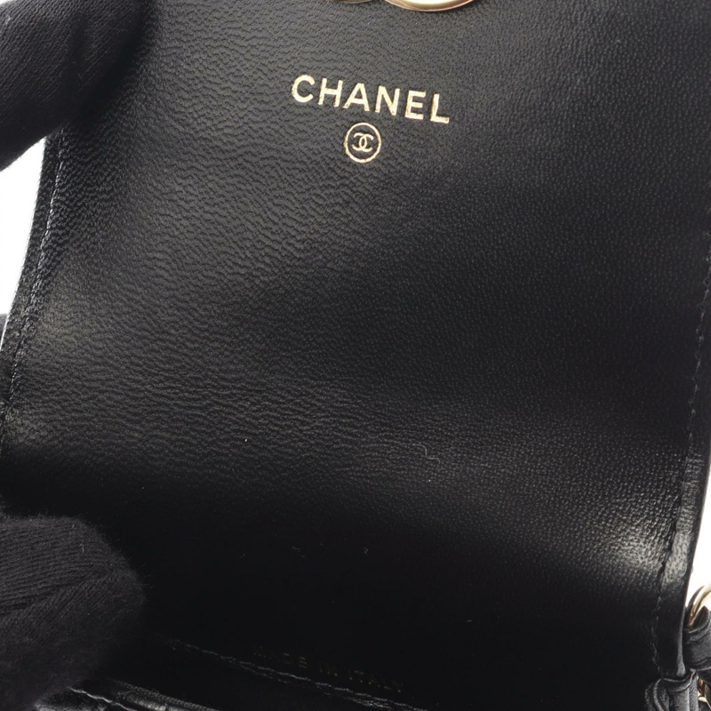 香奈兒 (CHANEL) 絎縫手機包肩斜背包 AP2164 羊皮黑色金色五金-5