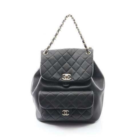 香奈兒 (CHANEL) 絎縫雙肩包/背包/鏈條肩帶 AS3618 羊皮黑 二手 金色五金