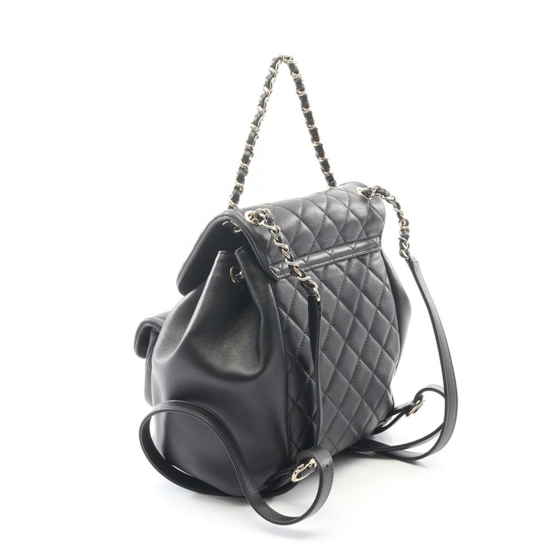 香奈兒 (CHANEL) 絎縫雙肩包/背包/鏈條肩帶 AS3618 羊皮黑 二手 金色五金-1