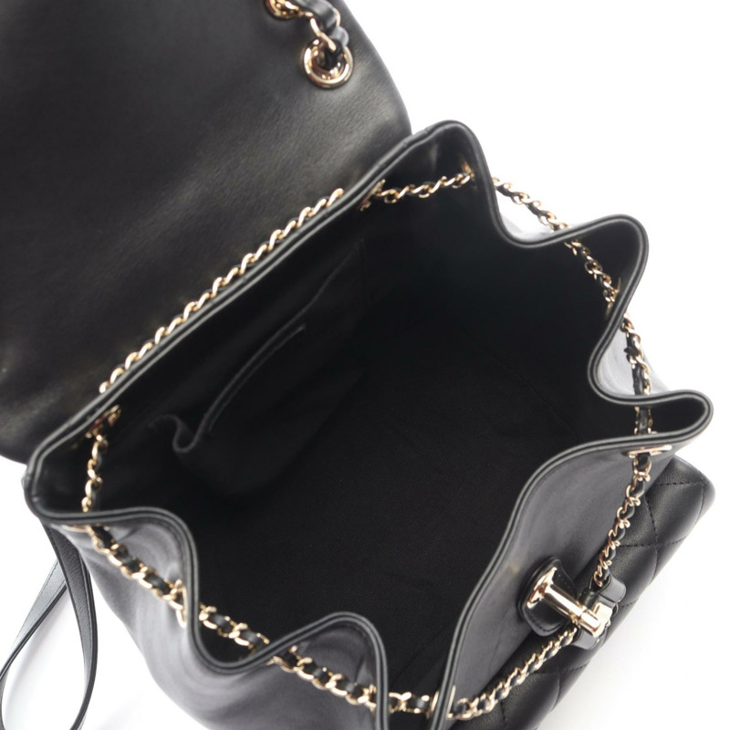 香奈兒 (CHANEL) 絎縫雙肩包/背包/鏈條肩帶 AS3618 羊皮黑 二手 金色五金-2