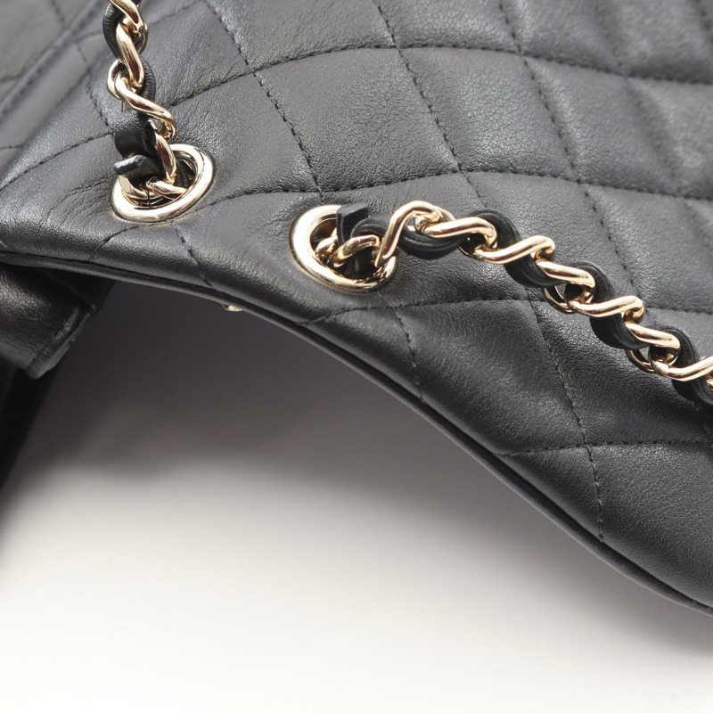 香奈兒 (CHANEL) 絎縫雙肩包/背包/鏈條肩帶 AS3618 羊皮黑 二手 金色五金-7