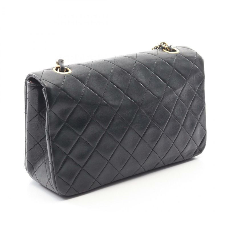 香奈兒全蓋絎縫鏈條斜背單肩包，羊皮材質，黑色，金色五金，二手-1