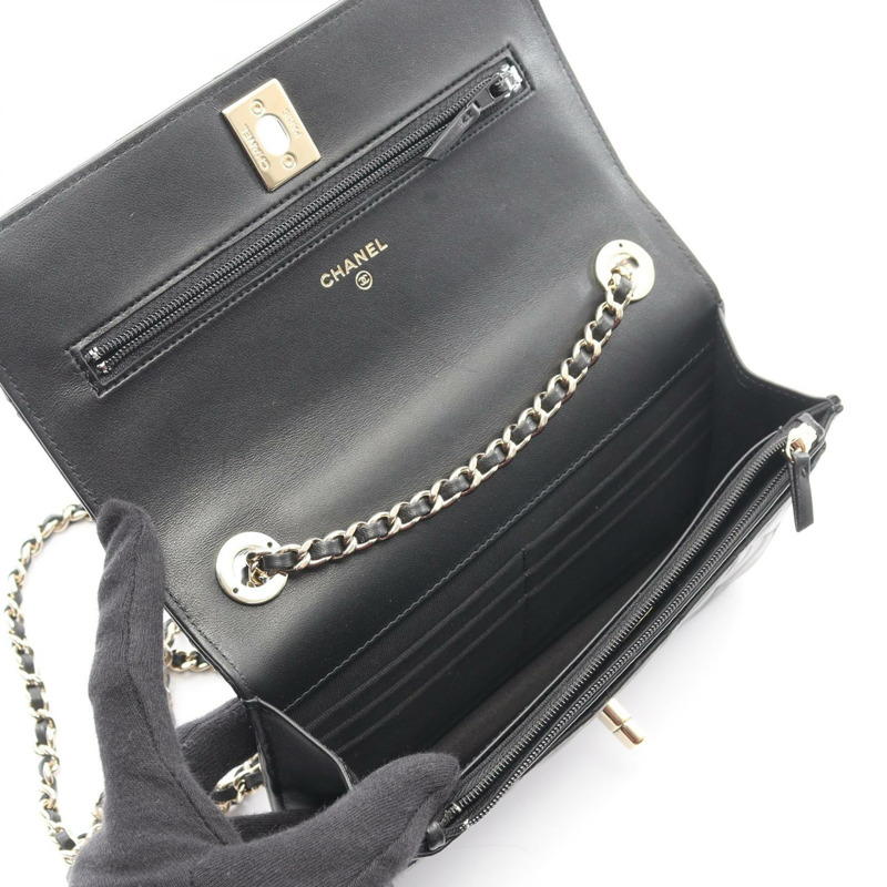 香奈兒 (CHANEL) Trendy CC 頂部手柄鏈條肩背斜挎包，羊皮材質，黑色，金色五金-2