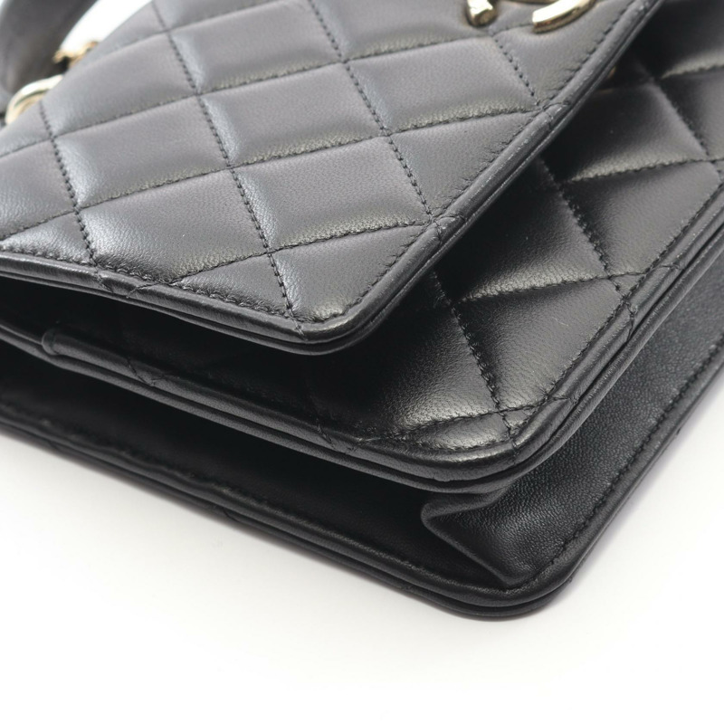 香奈兒 (CHANEL) Trendy CC 頂部手柄鏈條肩背斜挎包，羊皮材質，黑色，金色五金-6