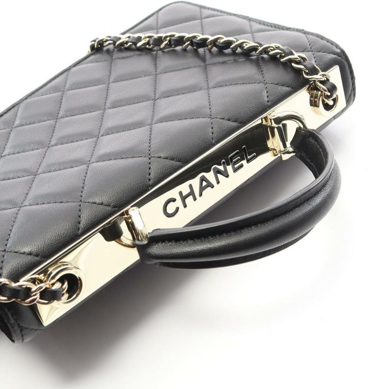 香奈兒 (CHANEL) Trendy CC 頂部手柄鏈條肩背斜挎包，羊皮材質，黑色，金色五金-7