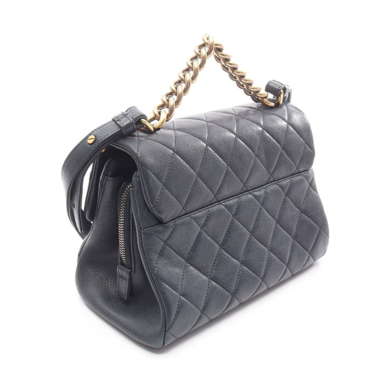 香奈兒 (CHANEL) 絎縫鏈條斜挎單肩包，海軍藍皮革，二手女士金扣-1