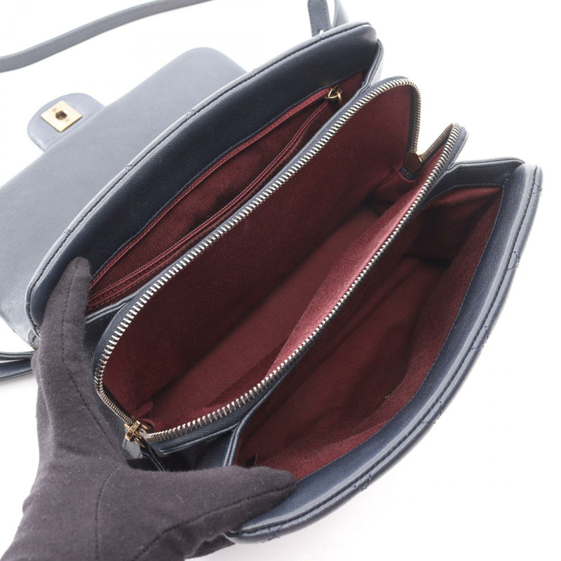 香奈兒 (CHANEL) 絎縫鏈條斜挎單肩包，海軍藍皮革，二手女士金扣-2