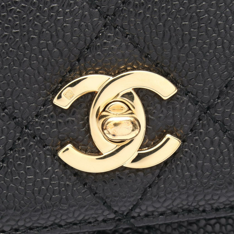 香奈兒 (CHANEL) Matelasse 手提包，小牛皮，黑色，金色五金，二手，女士 CC-7