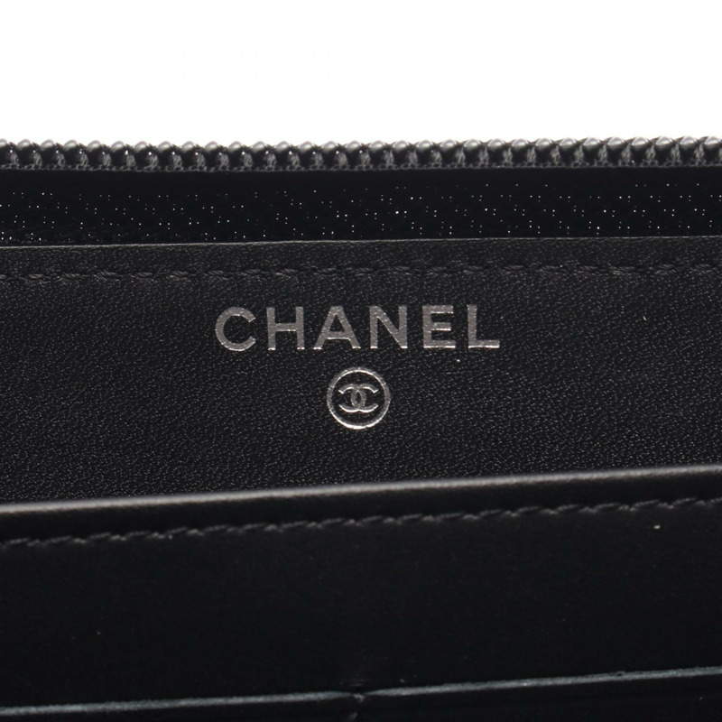 香奈兒 COCO 標誌長錢包，小牛皮，黑色，銀色五金，二手，女士 CC-3