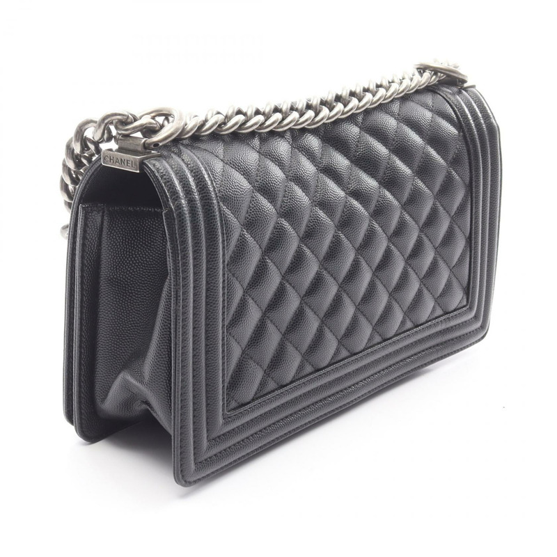 香奈兒 Boy Chanel 鏈條肩背包，小牛皮，黑色，銀色五金，二手，女士，CC Coco-1