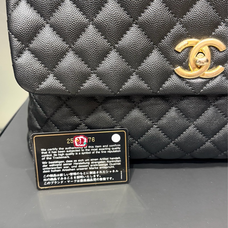 香奈兒 CHANEL COCO HANDLE 中號 黑色 做舊金鍊 荔枝紋牛皮-4