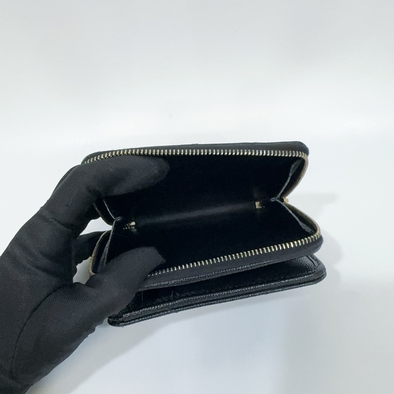 YSL黑金荔枝牛皮山形紋拉鍊對開短夾-10