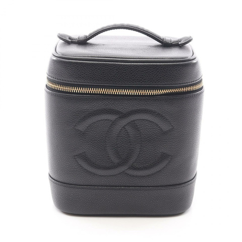 香奈兒 COCO Mark 化妝包 A01998 黑色粒面小牛皮 二手 女士 金色五金