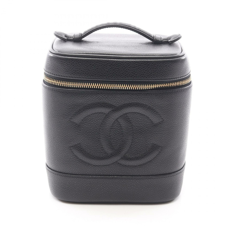 香奈兒 COCO Mark 化妝包 A01998 黑色粒面小牛皮 二手 女士 金色五金-0