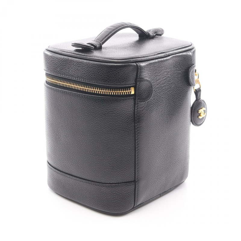 香奈兒 COCO Mark 化妝包 A01998 黑色粒面小牛皮 二手 女士 金色五金-1