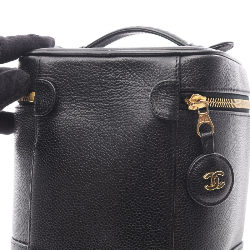 香奈兒 COCO Mark 化妝包 A01998 黑色粒面小牛皮 二手 女士 金色五金-6