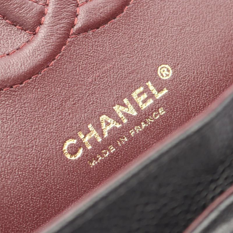 香奈兒 (CHANEL) Matelasse W 翻蓋肩背包，粒面小牛皮，黑色，二手，女士，金色五金-3