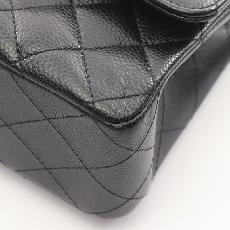 香奈兒 (CHANEL) Matelasse W 翻蓋肩背包，粒面小牛皮，黑色，二手，女士，金色五金-5