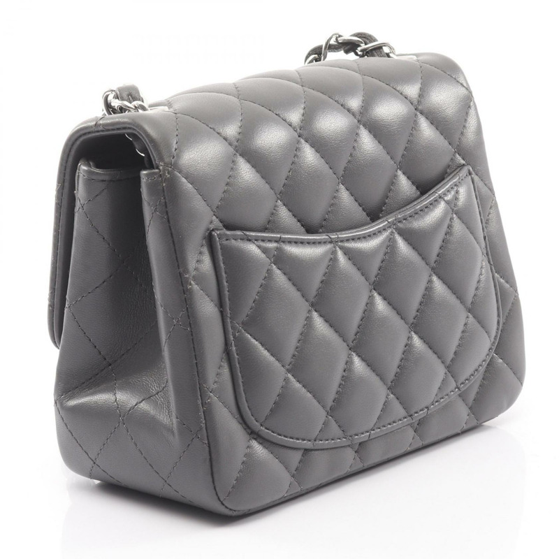 香奈兒迷你絎縫肩背包 A35200 羊皮灰 二手 SHW-1