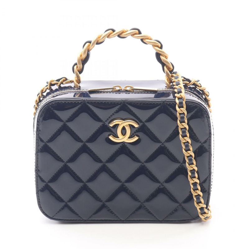 香奈兒 (CHANEL) Matelasse Chain Vanity Shoulder Bag AP2874 漆皮海軍藍二手金色五金-0
