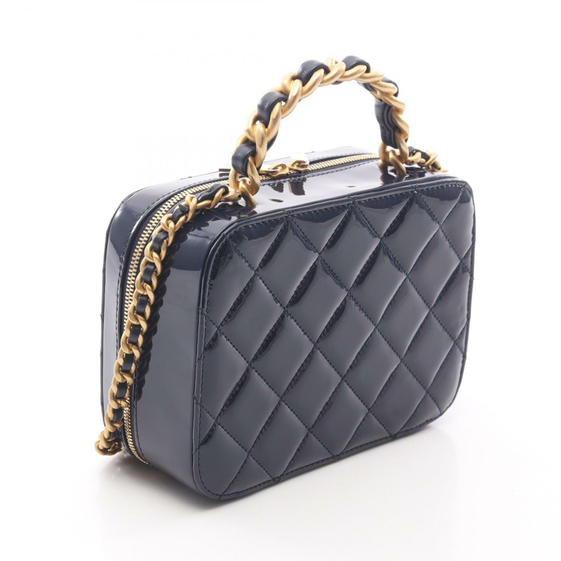 香奈兒 (CHANEL) Matelasse Chain Vanity Shoulder Bag AP2874 漆皮海軍藍二手金色五金-1
