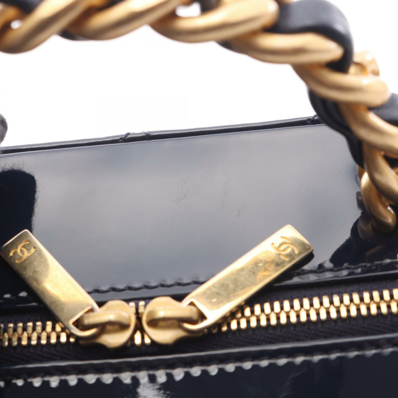 香奈兒 (CHANEL) Matelasse Chain Vanity Shoulder Bag AP2874 漆皮海軍藍二手金色五金-5