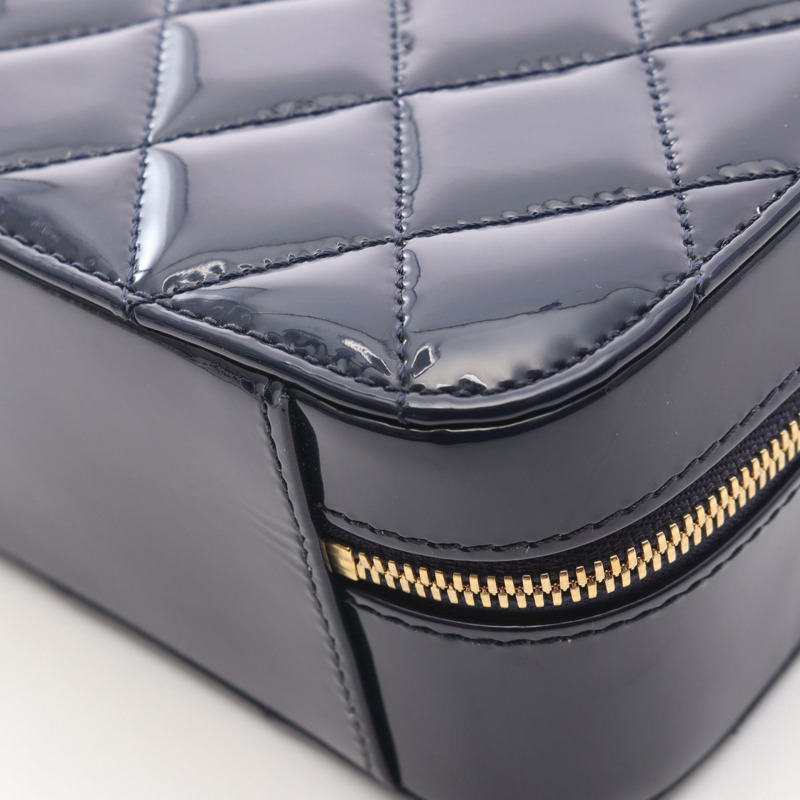 香奈兒 (CHANEL) Matelasse Chain Vanity Shoulder Bag AP2874 漆皮海軍藍二手金色五金-6