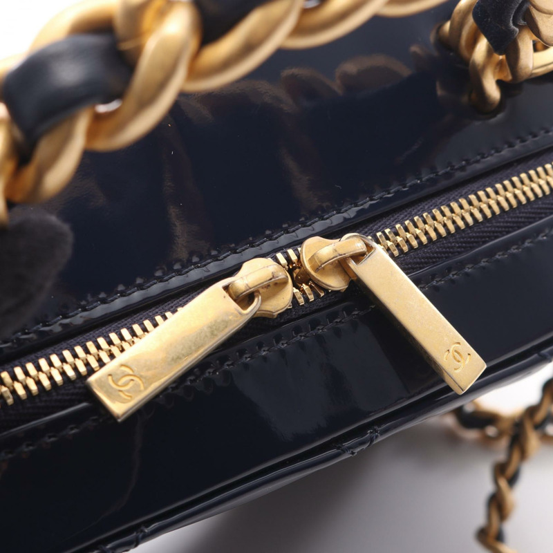 香奈兒 (CHANEL) Matelasse Chain Vanity Shoulder Bag AP2874 漆皮海軍藍二手金色五金-7