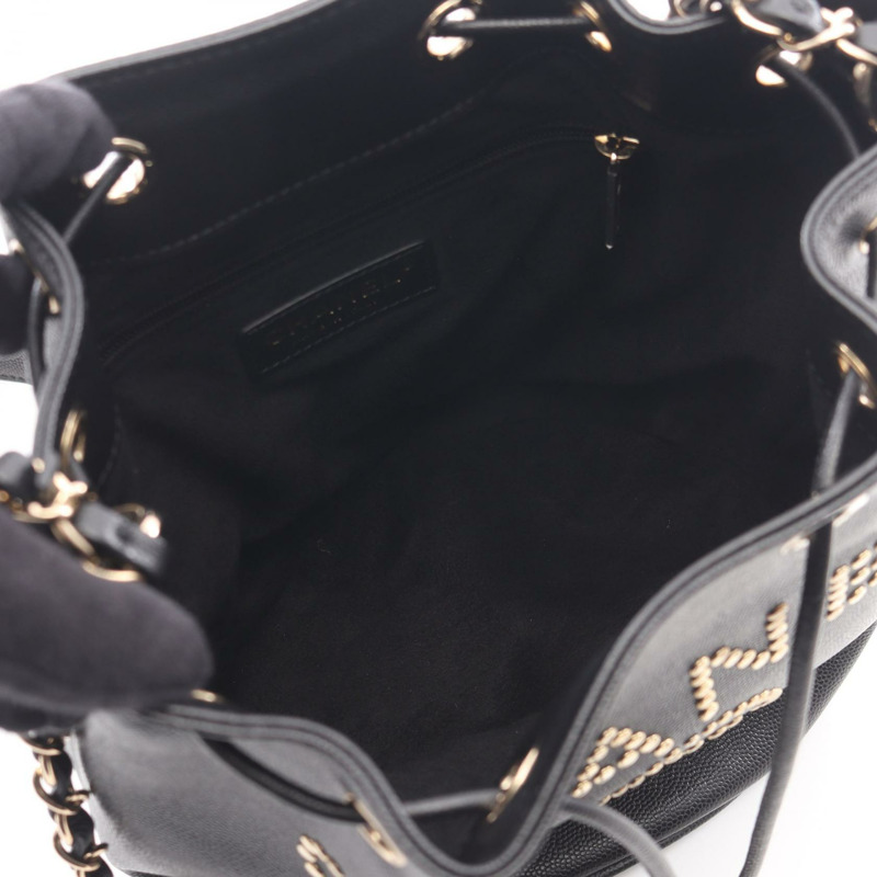 香奈兒 Deauville 單背包 AS1045 黑色粒面小牛皮 二手 女士 金色五金-2