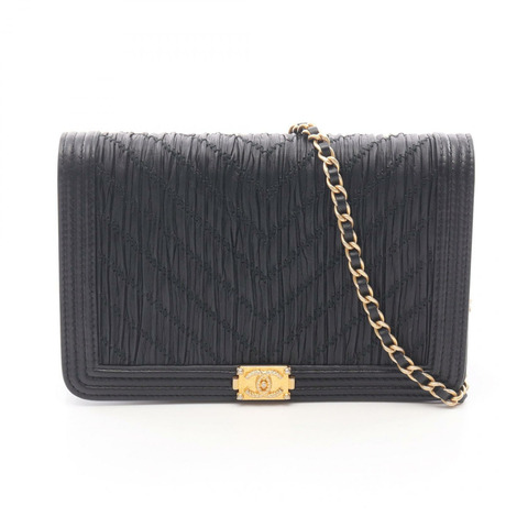 香奈兒 Boy Chanel 鏈條斜背包 黑色真皮 二手 女士 WOC GHW