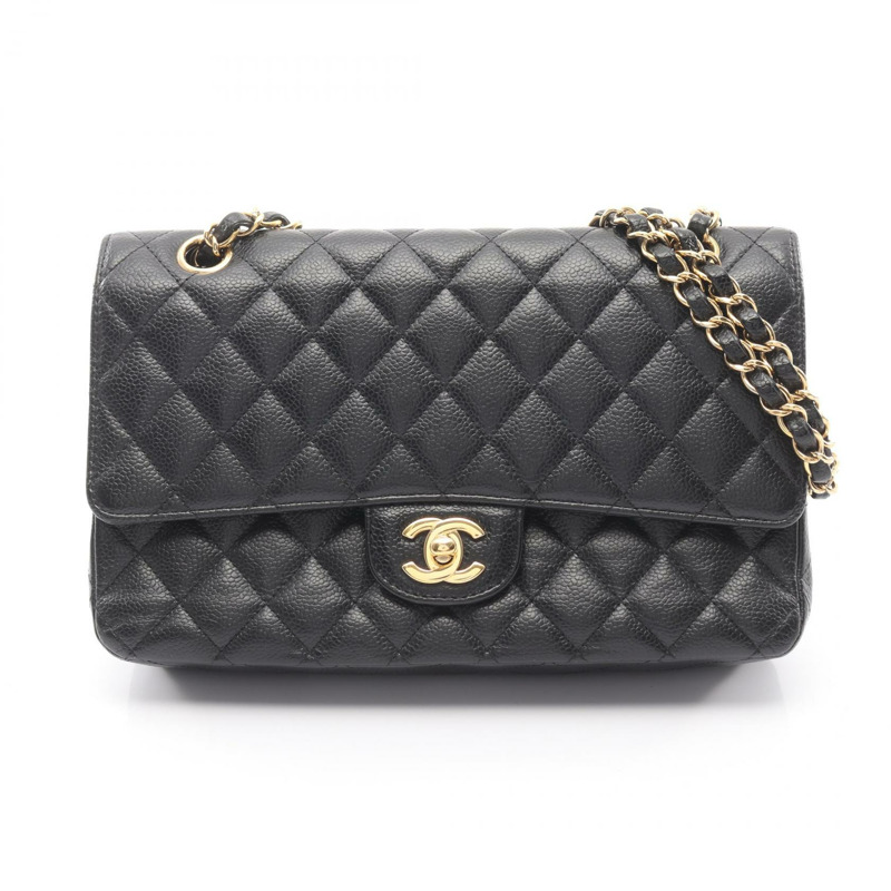 香奈兒 (CHANEL) Matelasse W 翻蓋鏈條單肩背包 A01112 黑色皮革二手女士金扣-0