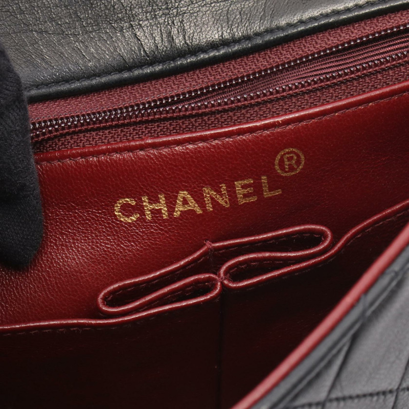 香奈兒 (CHANEL) 迷你絎縫 20 鏈條肩背包 A01163 羊皮 黑色 二手 金色五金-3