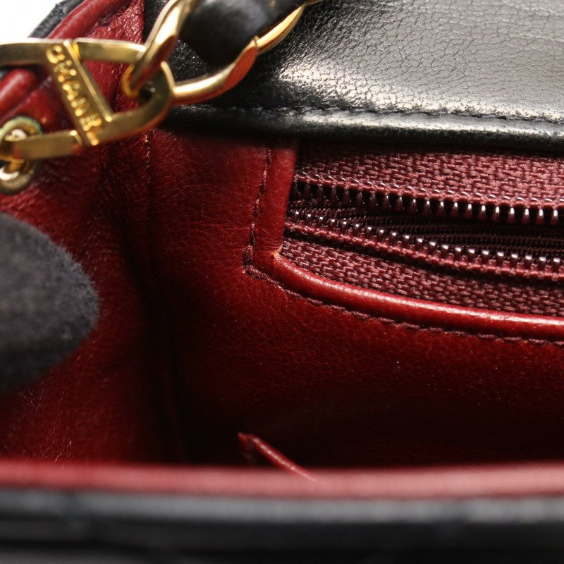 香奈兒 (CHANEL) 迷你絎縫 20 鏈條肩背包 A01163 羊皮 黑色 二手 金色五金-5