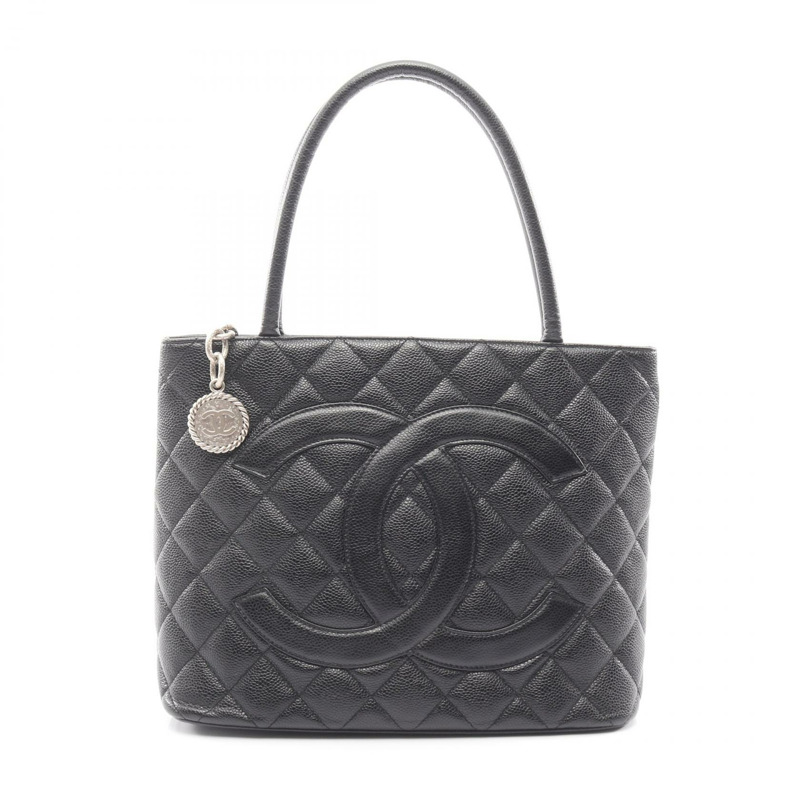 香奈兒 (CHANEL) Medallion 手提包 A01804 黑色粒面小牛皮 二手 女士 SHW CC-0