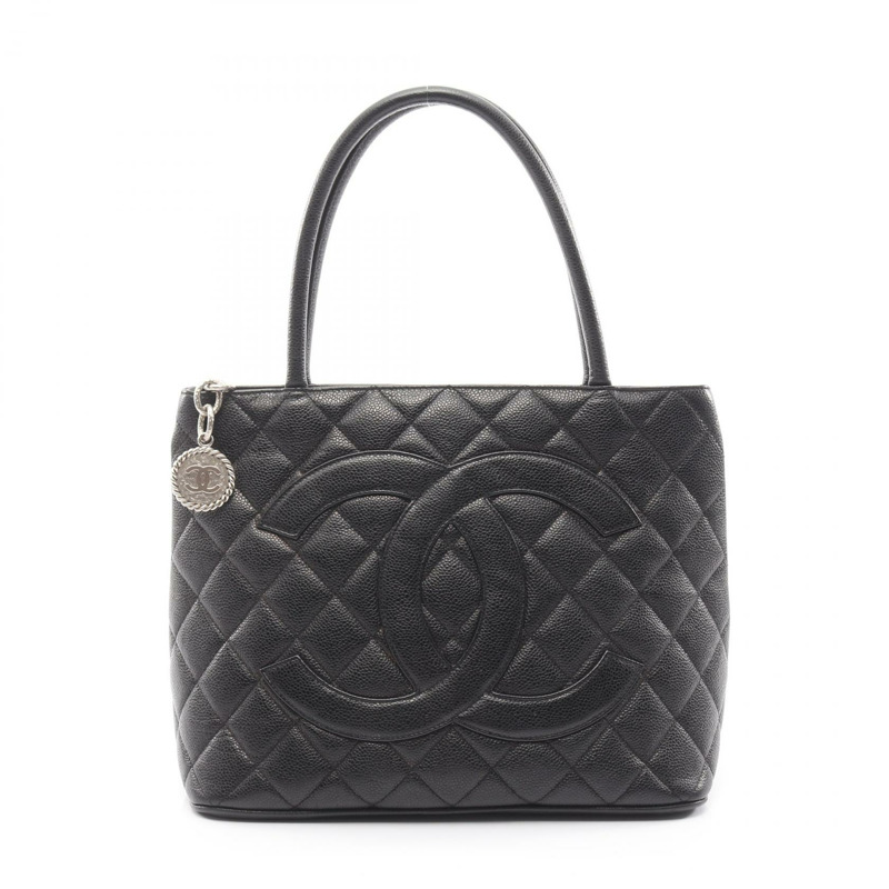 香奈兒 (CHANEL) Medallion 手提包 A01804 黑色粒面小牛皮 二手 女士 SHW-0