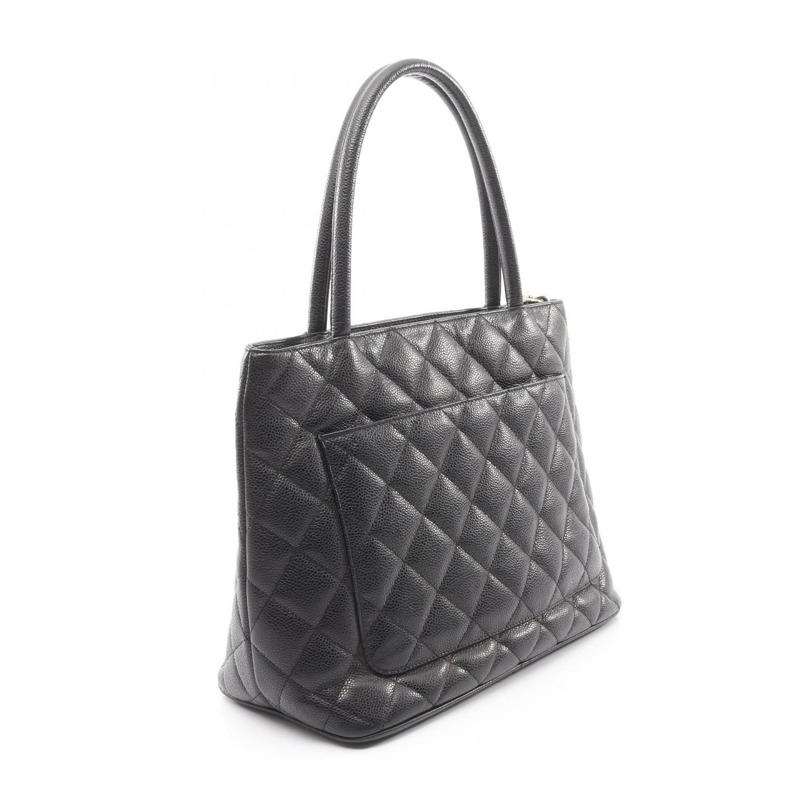 香奈兒 (CHANEL) Medallion 手提包 A01804 黑色粒面小牛皮 二手 女士 SHW-1
