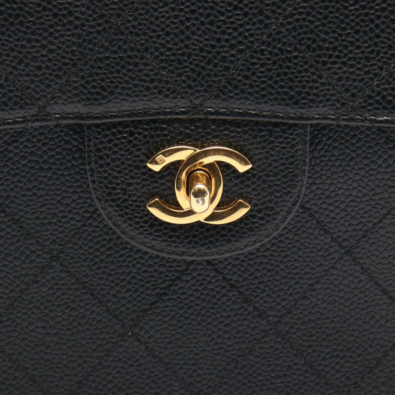 香奈兒 (CHANEL) Matelasse 鏈條肩背包，粒面小牛皮，黑色，二手，女士，金色五金 CC-8