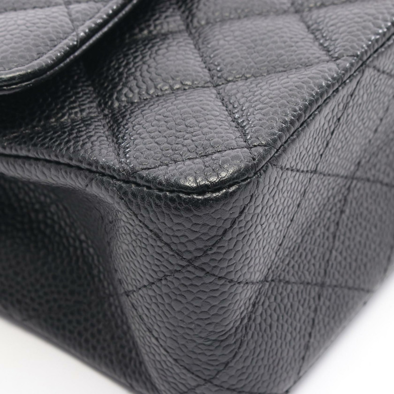 香奈兒 (CHANEL) Matelasse W 翻蓋肩背包 A01112 粒面小牛皮 黑色 二手 金色五金-7