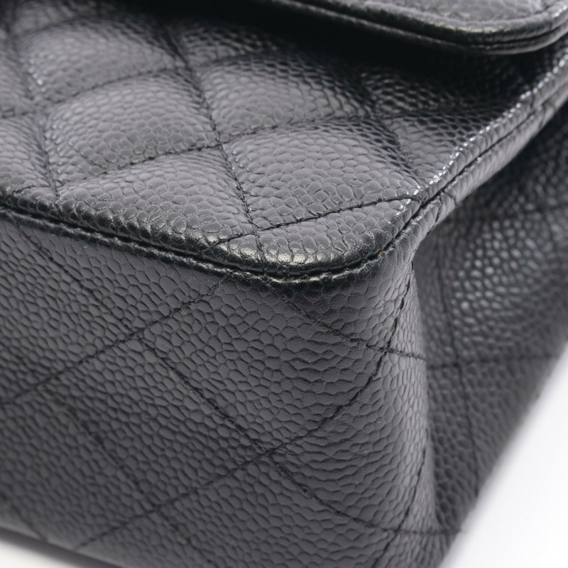 香奈兒 (CHANEL) Matelasse W 翻蓋肩背包 A01112 粒面小牛皮 黑色 二手 金色五金-8