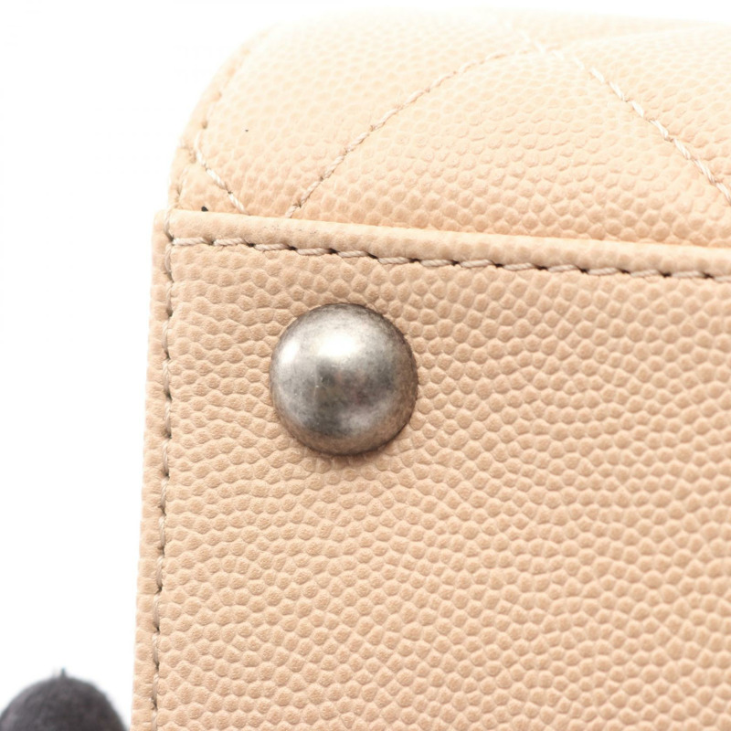 香奈兒 CC 水桶絎縫單肩手提包 皮革 米色 黑色 二手 女士 CC-6