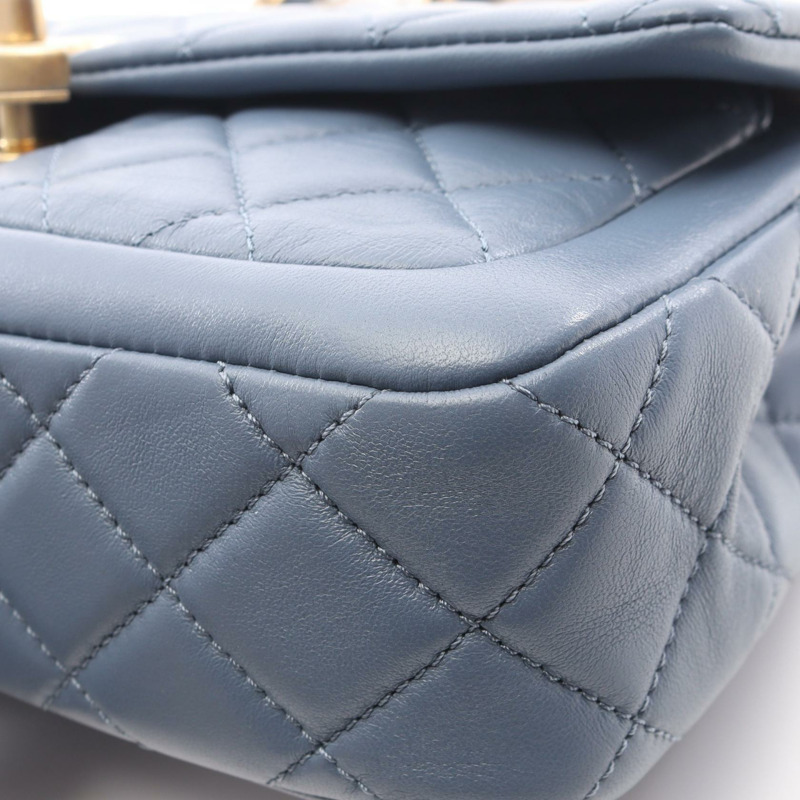 香奈兒 (CHANEL) 絎縫鏈條肩背包，羊皮材質，藍色，二手，女士，金色五金-6