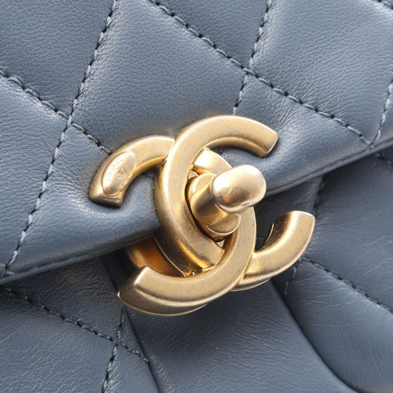 香奈兒 (CHANEL) 絎縫鏈條肩背包，羊皮材質，藍色，二手，女士，金色五金-9