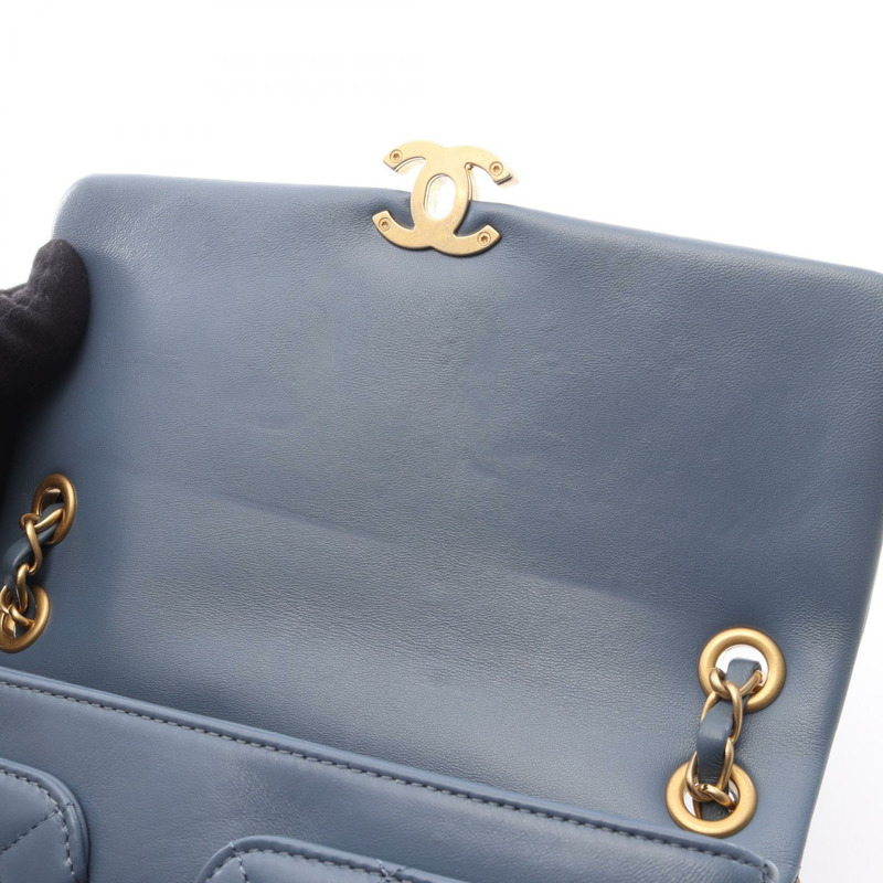 香奈兒 (CHANEL) 絎縫鏈條肩背包，羊皮材質，藍色，二手，女士，金色五金-10