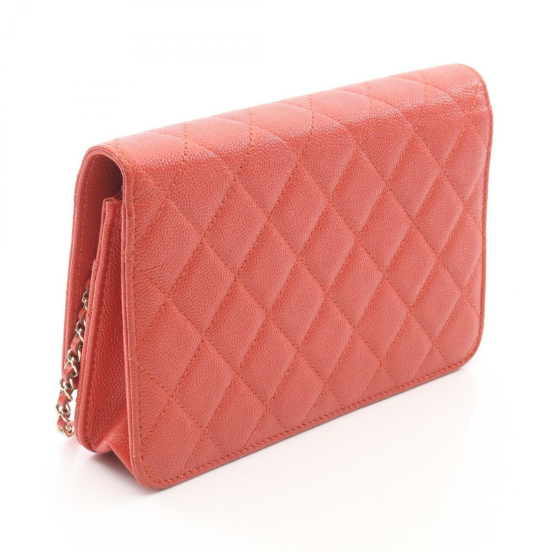 香奈兒 (CHANEL) 絎縫 Coco 鎖肩背包 A80766 皮革 橘色 二手 女士 金色五金 CC-1