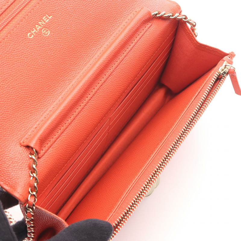 香奈兒 (CHANEL) 絎縫 Coco 鎖肩背包 A80766 皮革 橘色 二手 女士 金色五金 CC-2