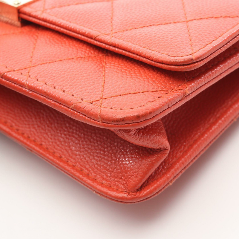 香奈兒 (CHANEL) 絎縫 Coco 鎖肩背包 A80766 皮革 橘色 二手 女士 金色五金 CC-7