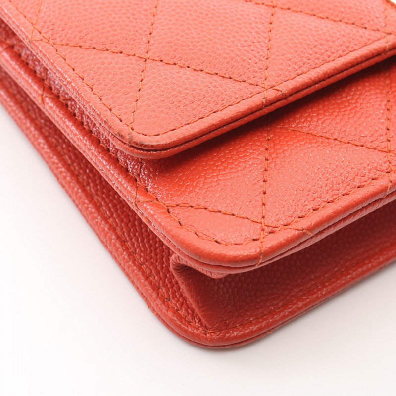 香奈兒 (CHANEL) 絎縫 Coco 鎖肩背包 A80766 皮革 橘色 二手 女士 金色五金 CC-8