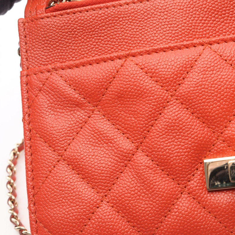 香奈兒 (CHANEL) 絎縫 Coco 鎖肩背包 A80766 皮革 橘色 二手 女士 金色五金 CC-10